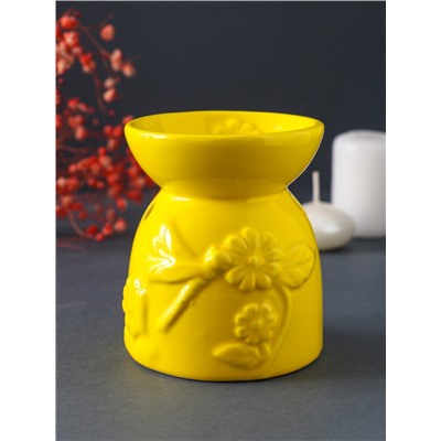 УЦЕНКА Аромалампа для эфирных масел керамика «Стрекоза на цветке», жёлтая, 7.2×7.2×8.3 см