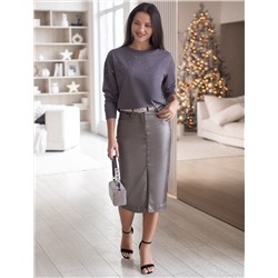 Свитшот из эластичного футера с принтом стразами