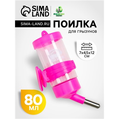 Поилка для грызунов «Пижон», 80 мл, розовая