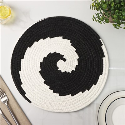 Салфетка сервировочная на стол Доляна «Гипноз», d=38 см, чёрно-белая