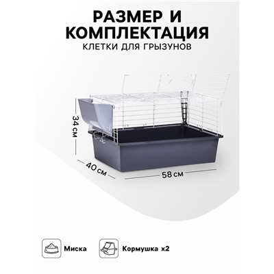 Клетка для грызунов «Пижон» №1 складная, 58×40×34 см (+миска, 2 кормушки), серая