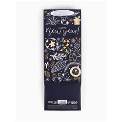 Пакет под бутылку подарочный новогодний ламинированный Happy New Year, 13×35×10 см