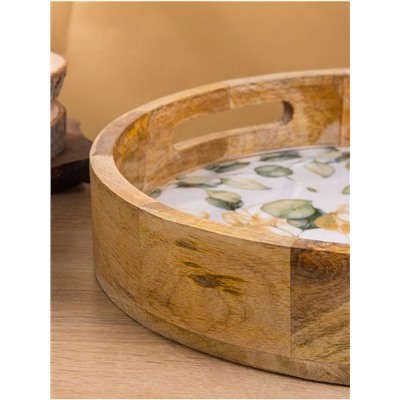 Поднос круглый с бортиками «Листья», 35×35×6.5 см, дерево манго
