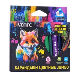 Карандаши цветные "Triolino Ultra 4М.KIDS" 12 цветов, 4М, утолщенный диаметр корпуса 10 мм, утолщенный диаметр грифеля 5 мм, трёхгранные