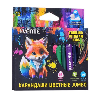 Карандаши цветные "Triolino Ultra 4М.KIDS" 12 цветов, 4М, утолщенный диаметр корпуса 10 мм, утолщенный диаметр грифеля 5 мм, трёхгранные