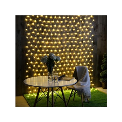 Гирлянда «Сеть» 2×3 м, IP44, УМС, прозрачная нить, 384 LED, свечение тёплое белое, 220 В