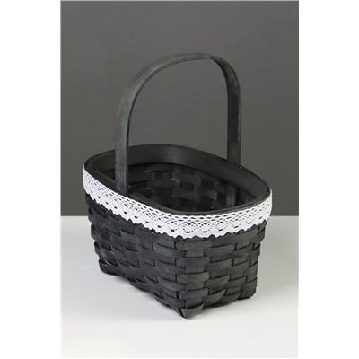 Корзина плетёная для хранения, 22×17×11 см, ручка h=16 см, ива, с кружевом, серая