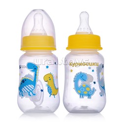 Бутылочка приталенная с 2-мя силиконовыми сосками без ручек "Зверята" 125 мл
