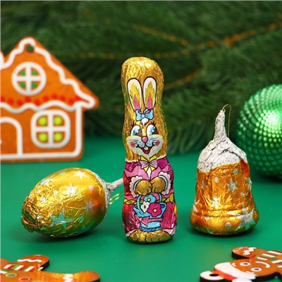 Новогодний набор фигурного шоколада «Кролик с шишкой и колокольчиком», 48 г