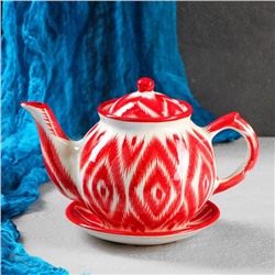 Набор чайный Шафран «Риштанская керамика», 9 предметов: чайник 800 мл, пиалы 6 шт. 300-500 мл, ляган, блюдце, разноцветный