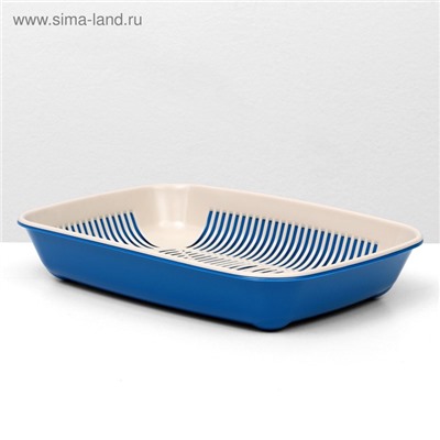 Туалет для кошек, 33.5×25×6 см, округлый, с сеткой, пластик, бежевый, синий