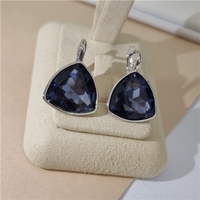 Серьги с кристаллом под Swarovski ювелирная бижутерия коллекция "Дубай" покрытие посеребрение, вставка: стекло, цвет: фиолетовый, арт.414.580