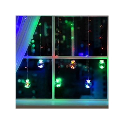 Гирлянда «Бахрома» 2.4×0.7 м с насадками «Шарики», IP20, прозрачная нить, 108 LED, свечение мульти, 8 режимов, 220 В