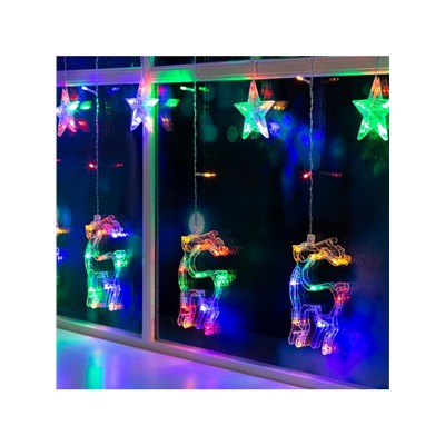 Гирлянда «Бахрома» 2.4×0.9 м с насадками «Олень», IP20, прозрачная нить, 138 LED, свечение мульти, 8 режимов, 220 В