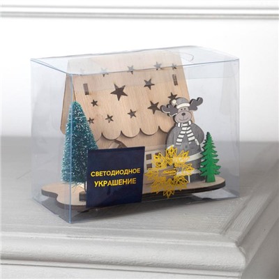 Светодиодная фигура «Дом с оленем» 11×15×3 см, дерево, батарейки LR41×3 (в комплекте), свечение тёплое белое