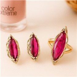 Комплект ювелирной бижутерии коллекция "Дубай" серьги и кольцо 19 р, покрытие позолота, вставка: стекло, цвет: рубиновый, арт.414.234-19
