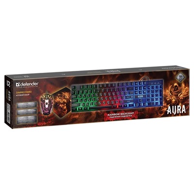 Проводной набор Defender Aura MKP-117 (повр. уп.)  мембранная игровая клавиатура+мышь+коврик