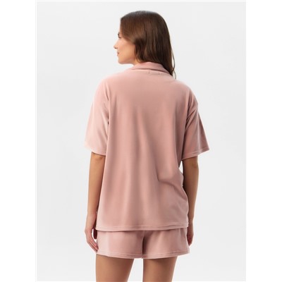Пижама женская (рубашка, шорты) KAFTAN Plushy, размер 52-54, розовая