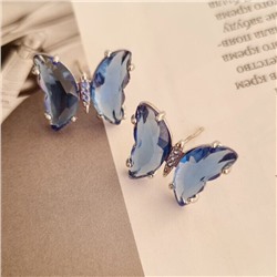 Эффектные серьги бабочки, цвет: синий, вставка: фианиты, 5,3, арт.001.572