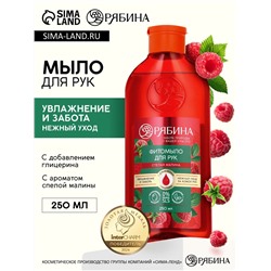 Мыло жидкое для рук, увлажнение и забота, аромат малины, 250 мл, Рябина