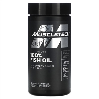 Muscletech, Platinum 100% Omega Fish Oil, Essential (серия), рыбий жир с омега-3 жирными кислотами, 100 мягких желейных капсул