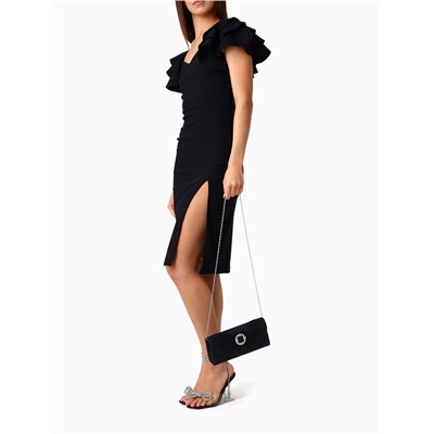 Сумка-клатч женская вечерняя на магните, на длинной цепочке, с декоративной пряжкой, блестящая, чёрная