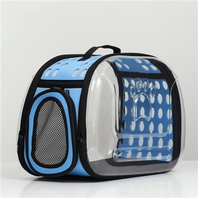 Переноска для животных, 42×32×28 см, прозрачная, голубая