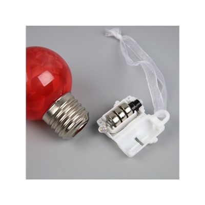 Ёлочный шар «Зимний узор красный», d=5 см, 1 LED, от батареек AG13×3, свечение тёплое белое