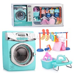 Бытовая техника "Стиральная машинка" с аксессуарами для стирки, бирюзовый, (свет, звук) в ко
