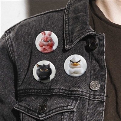 Значки 3шт "СЕРДИТЫЕ ЗВЕРИ" 3.7 см на булавке ассорти 71100 Феникс