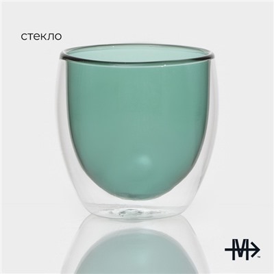 Стакан Magistro «Дуо», 250 мл, 8.5×9 см, с двойными стенками, стекло, прозрачный, зелёный