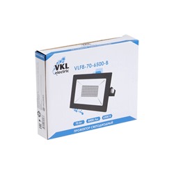 Прожектор светодиодный VKL Electric, 70 Вт, 8400 лм, 6500К, IP65, 220 В, чёрный, свечение холодное белое