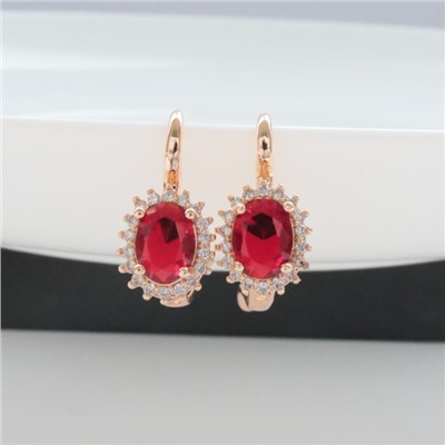 Серьги круглые ювелирная бижутерия коллекция "Дубай" покрытие: позолота, вставка: фианиты, цвет: красный, арт.314.387