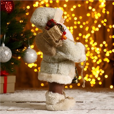Дед Мороз под ёлку «Зимнее волшебство. В белой шубке, с фонариком и мешком», 30 см