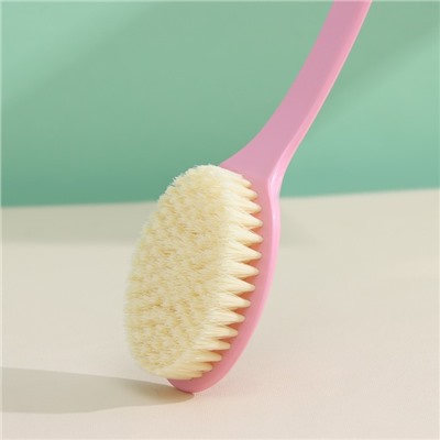 Щётка массажная для тела Доляна, с ручкой и массажёром, искусственная щетина, розовая