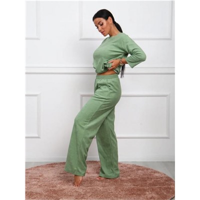 Костюм женский махровый с брюками палаццо КЖ017 (Олива)