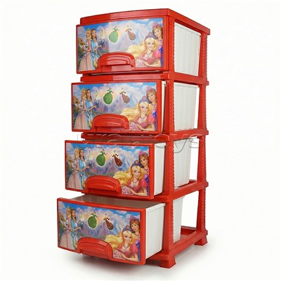 Комод "Декор" "Принцесса" 4 секции красный перламутр