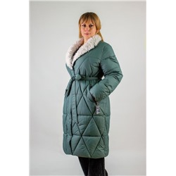 Стеганое пальто с меховой отделкой арт. 2818 (Бирюзовый)