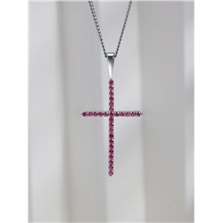 Подвеска-крест из серебра с нат.розовой шпинелью родированная 925 пробы п-035р615