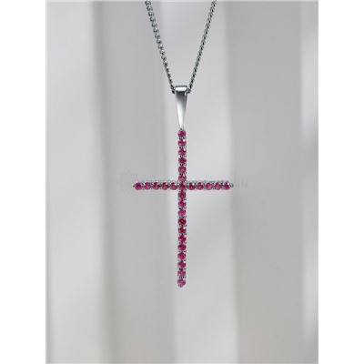 Подвеска-крест из серебра с нат.розовой шпинелью родированная 925 пробы п-035р615