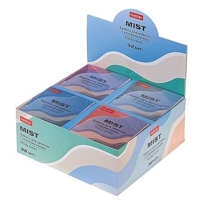 Бумага для заметок с клеевым краем 75х75 мм 80 листов "МИСТ" 090334 асс. в карт. Дисплей-витрине Хатбер