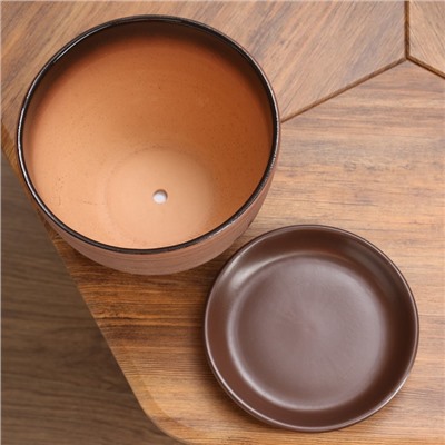 Горшок для цветов «Восток», 4 л, d=23 см, h=17 см, керамика, с поддоном, коричневый