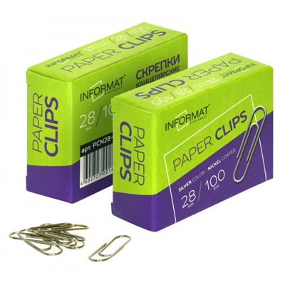 Скрепки канцелярские 28мм/100шт никелированные PCN28-100 inФОРМАТ