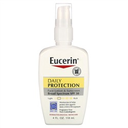 Eucerin, Увлажняющий лосьон для лица, ежедневная защита, защита от солнца SPF 30, без запаха, 4 жидкие унции (118 мл)