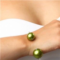 Комплект: колье жесткое разъемное на шею, браслет и серьги, цвет: серебристый, вставка: исск.жемчуг, цвет: зеленый перламутровый, арт.001.681