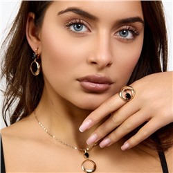 Комплект ювелирной бижутерии коллекция "Дубай" серьги, кулон и кольцо 19 р, покрытие позолота, вставка: фианиты, цвет: черный, арт.217.479-19