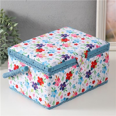 Шкатулка для рукоделия и шитья «Цветение на белом», хранение ниток, иголок, мелочи, 19×26×14.5 см