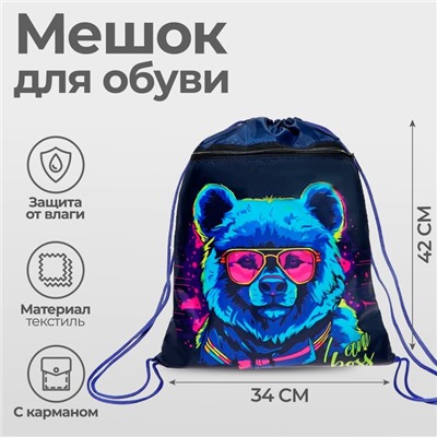 Мешок для обуви «Медведь» (с карманом) 42×34 см