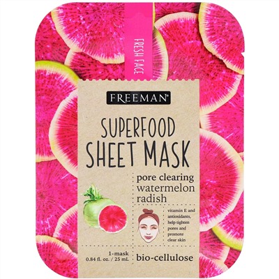 Freeman Beauty, тканевая маска с суперпродуктами, арбуз и редька для очищения пор, 1 шт.