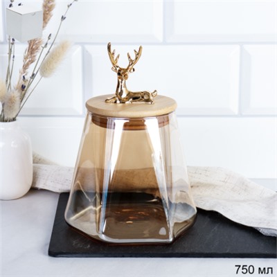 Сахарница бамбуковая крышка с фигуркой 800 мл 13х11 см / 9860 /уп 48/ новогодняя